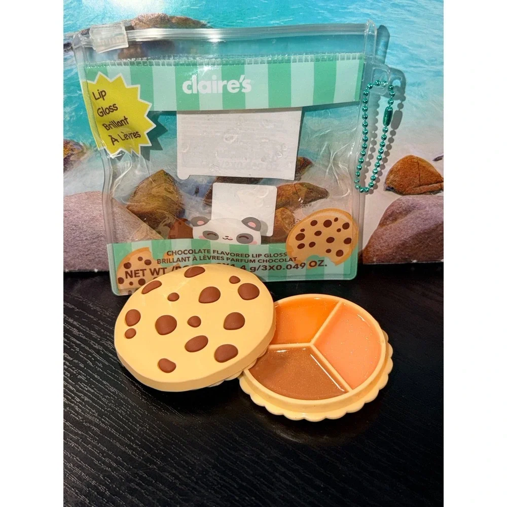 Claire's Chocolate Chip Cookie Lip Gloss Compact Tri-Color Shimmer Palette NEW